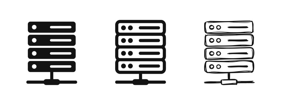 Data Storage and Web Hosting Icons - Server Rack Hardware Illustration