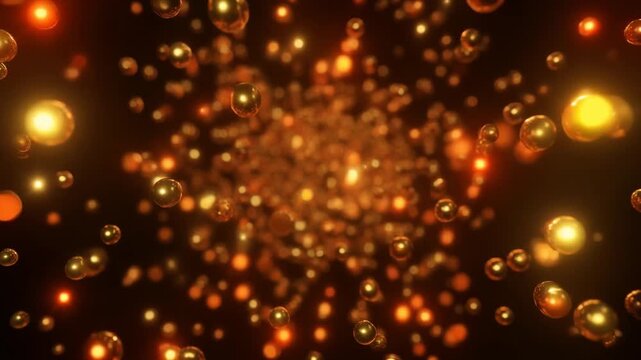 Seamless Loop of Gently Pulsing Golden Orange Luminous Spheres in Dark Space, Cinematic Abstract Motion Background Full HD