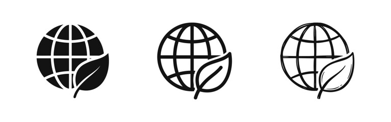 Obraz premium Global Sustainability and Eco Environment Icons Set, Earth Globe with Leaf Symbol for Protection