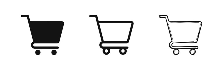Shopping cart icon set for e-commerce and retail business © drawing lines