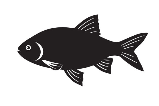 Minimalist fish silhouette vector, black carp or bream icon on white background, freshwater fish graphic for fishing and seafood logo design