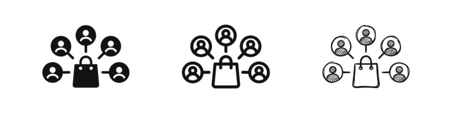 Customer segmentation and target audience icon set for marketing