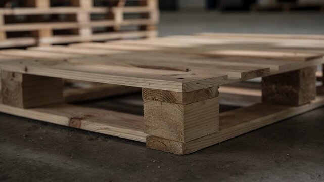 Closeup medium shot of crafting exportgrade wooden pallets highlighting precise shaping of skid blocks and stringers for secure shipping and stacking