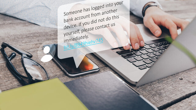 Scam message warns of unauthorized bank account access on a phone screen