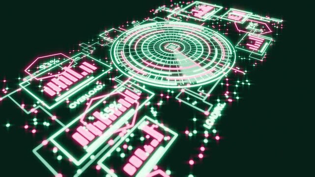 HUD circle tech interface screen DoF camera able to loop endless 4k