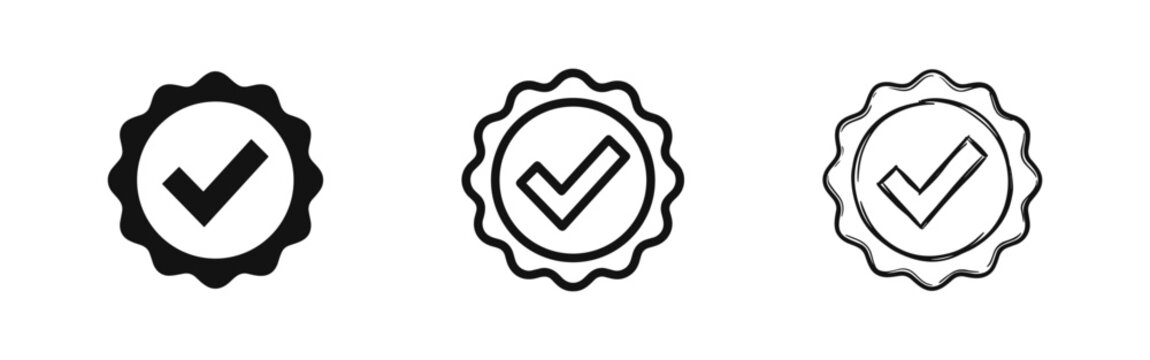 Certified Quality Seal with Checkmark Icon Set in Three Styles