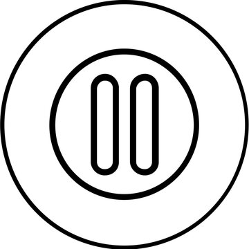 Clean vector icon of a pause button with two vertical parallel bars for media player control, flat line illustration for user interface navigation and video playback stop functionality.