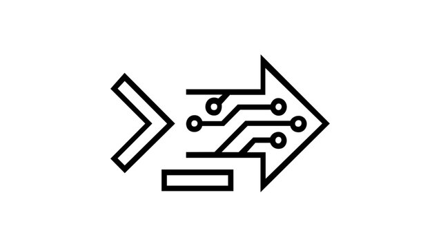 Minimalist vector illustration of a terminal command prompt with a sharp arrow icon, perfect for tech themes like programming, web development, and linux console in a clean line art style.