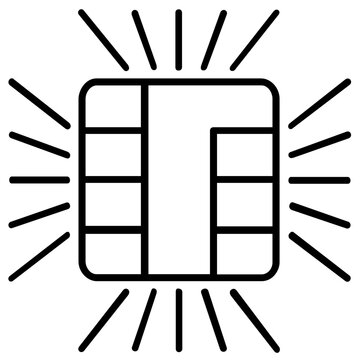 Modern vector illustration of a credit card microchip square line icon, clean business payment graphic, professional finance symbol, electronic chip element for digital banking and commerce.