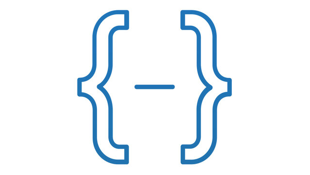 Professional software development vector icon featuring coding brackets for programming and web engineering projects, clean minimalist line illustration for technology and developer applications.
