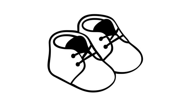 Minimalist pair of baby walking shoes vector icon illustration, cute infant footwear design for maternity and childcare concepts, simple flat line art style isolated on a clean white background.