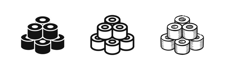 Sushi Maki Roll Icon Set in Solid, Outline and Hand-Drawn Styles © drawing lines
