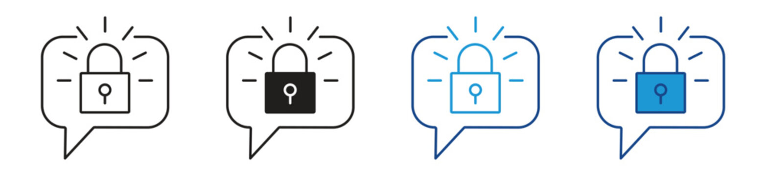 Secure chat and encrypted message icon set, vector illustration.