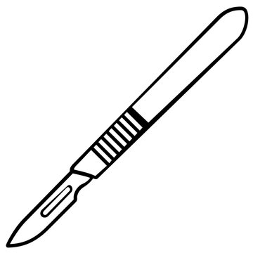 Surgical scalpel knife handle vector icon illustration, professional medical steel blade holder for surgery and precision cutting, minimalist flat design for healthcare clinical equipment.