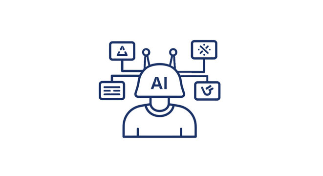 Artificial intelligence concept with AI head and data icons