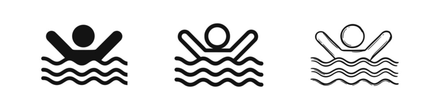 Swimming Person Icon Set - Water Safety Lifeguard Symbol and Drowning Warning
