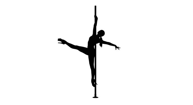 Silhouette of a woman performing a graceful pose on a pole