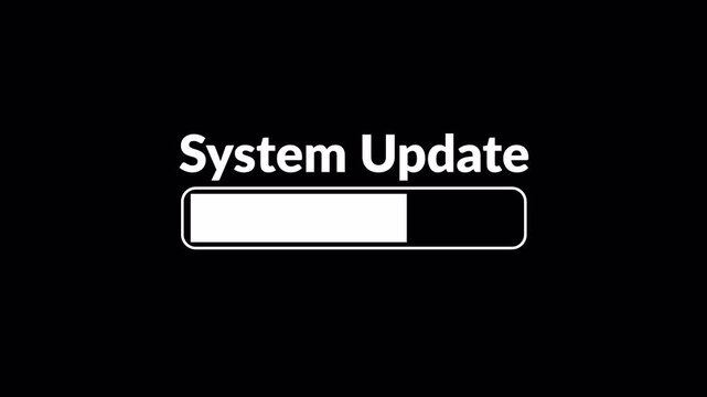System update notification with a white progress bar on a transparent background, indicating ongoing software installation or update with Alpha Channel in 4K