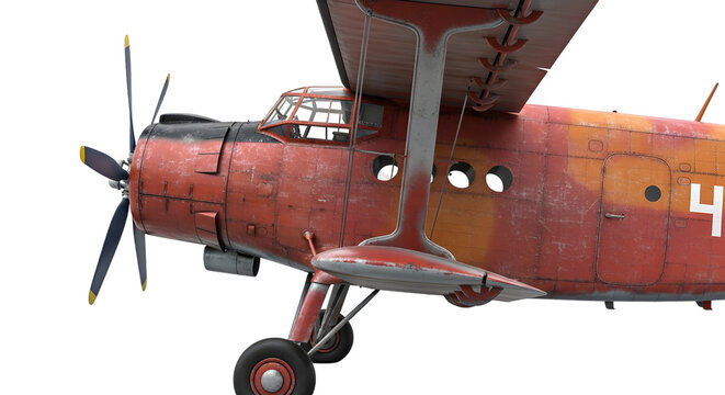Rusty red vintage airplane isolated on transparent background