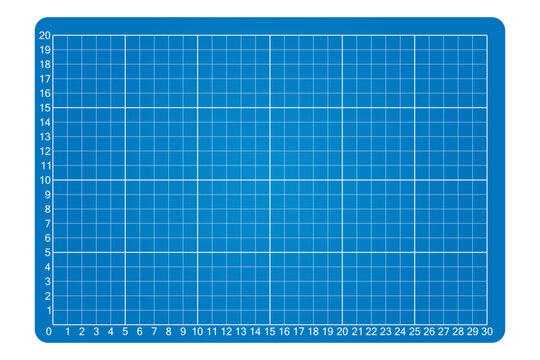 Blue cutting mat with metric scale grid and numbered rules vector illustration