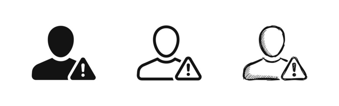User Account Warning and Alert Icons for Error Notification and Security Issues