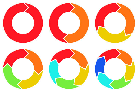 Circular infographic chevron arrow diagrams showing workflow steps isolated on white background