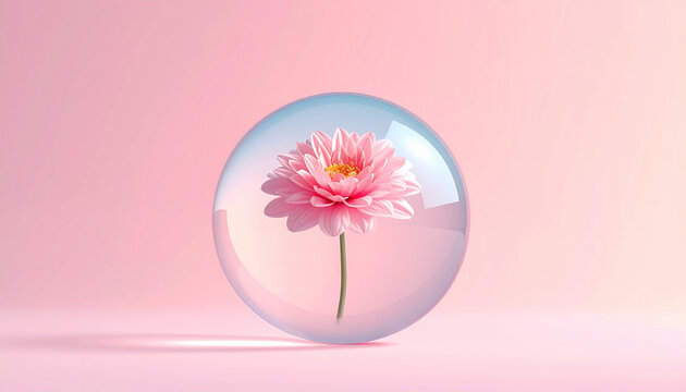 Pink flower in glass ball isolated