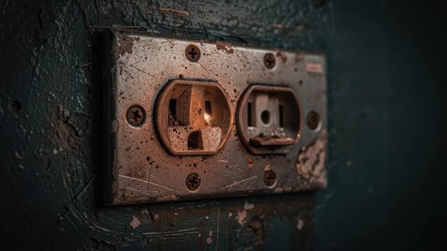 Close up of electrical outlet sparking with bright sparks and electrical hazard danger concept