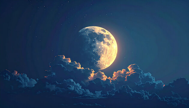 Moonlit Night Sky with Clouds and Stars