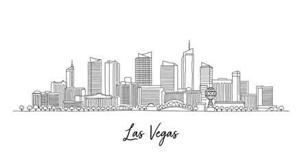 Obraz premium Minimalist Line Drawing of Las Vegas Skyline Featuring Towering Skyscrapers and Cityscape Elements