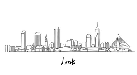 Obraz premium Minimalist Line Art Illustration of Leeds City Skyline Featuring Iconic Buildings and Urban Landscape