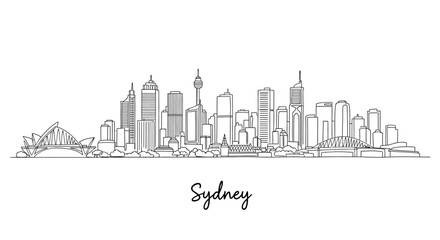 Obraz premium Minimalist Line Art Illustration of Sydney Skyline Featuring Iconic Landmarks and Urban Details