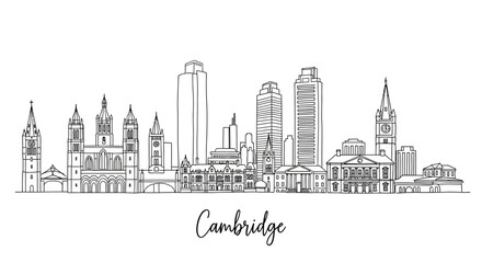 Obraz premium Minimalist Line Art Illustration of Cambridge City Skyline Featuring Historic and Modern Architecture