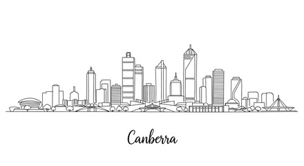 Obraz premium Minimalist Line Art Illustration of Canberra?s Scenic Skyline Featuring Iconic Buildings and Landmarks in a Contemporary Style