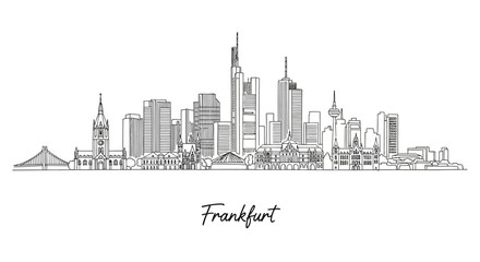 Obraz premium Minimalist Line Drawing of Frankfurt City Skyline with Iconic Skyscrapers and Landmarks
