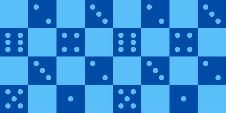 Seamless blue colored dice pattern with checkered squares. A playful textured print for fabric, textile, wallpaper, cover backgrounds.