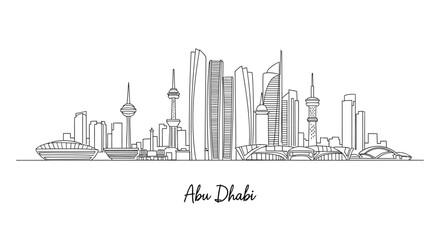 Fototapeta premium Minimalistic Line Art Illustration of Abu Dhabi Skyline Featuring Modern Skyscrapers and Iconic Architecture