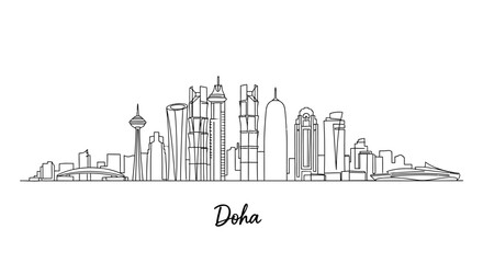 Fototapeta premium Minimalist skyline sketch of Doha featuring iconic skyscrapers and city landmarks with elegant simplicity