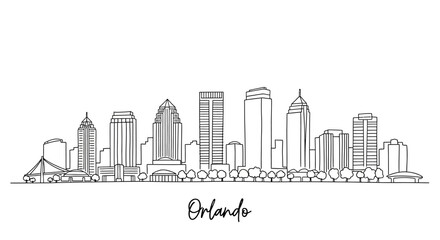 Obraz premium Minimalist Line Drawing of Orlando City Skyline Featuring Iconic Buildings and Landscape