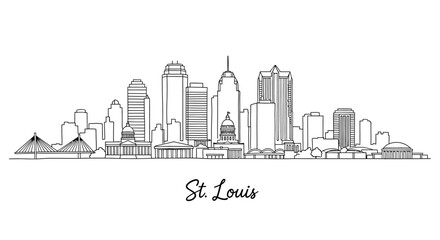 Fototapeta premium Minimalist NYC skyline sketch capturing the essence of St Louis cityscape with iconic buildings and urban silhouette
