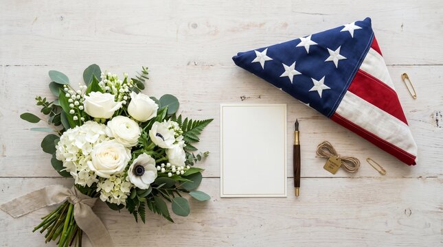 American flag white flowers card