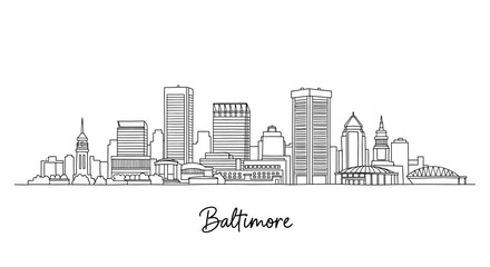 Fototapeta premium Minimalist Black and White Line Drawing of Baltimore's City Skyline Showcasing Iconic Buildings and Urban Landscape