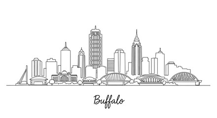 Fototapeta premium Minimalist Line Art Illustration of Buffalo's Skyline Featuring Iconic Buildings and Urban Landscape with Expressive Cityscape