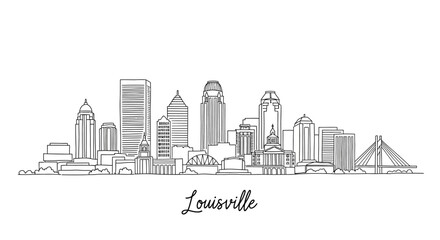 Naklejka premium Minimalist Line Drawing Illustration of Louisville City Skyline with Iconic Buildings and a Bridge Representation