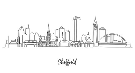 Fototapeta premium Minimalist Line Art Illustration of Sheffield Skyline with Urban Landmarks and Structures