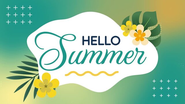 Hello Summer Animation Tropical Floral Background Seasonal Greeting Design