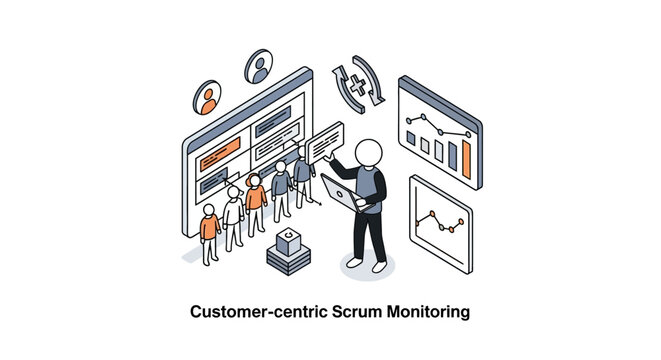 Illustrated concept of customer centric scrum monitoring workflow.