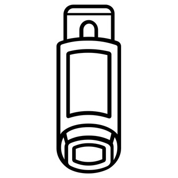 Medical asthma inhaler pump device vector icon illustration, blue respiratory equipment for breathing relief and patient healthcare, minimalist flat scalable design isolated on white background.