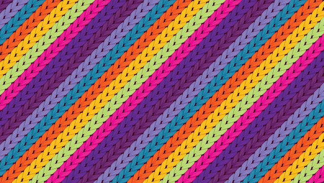 Multicolor diagonal striped knit pattern abstract fabric texture surface background