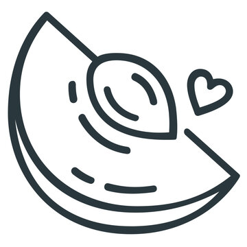 Natural sweet peach slice wedge line icon vector illustration for wellness and nutrition concepts, displaying a minimalist flat graphic of organic fruit suitable for healthy diet and food apps.